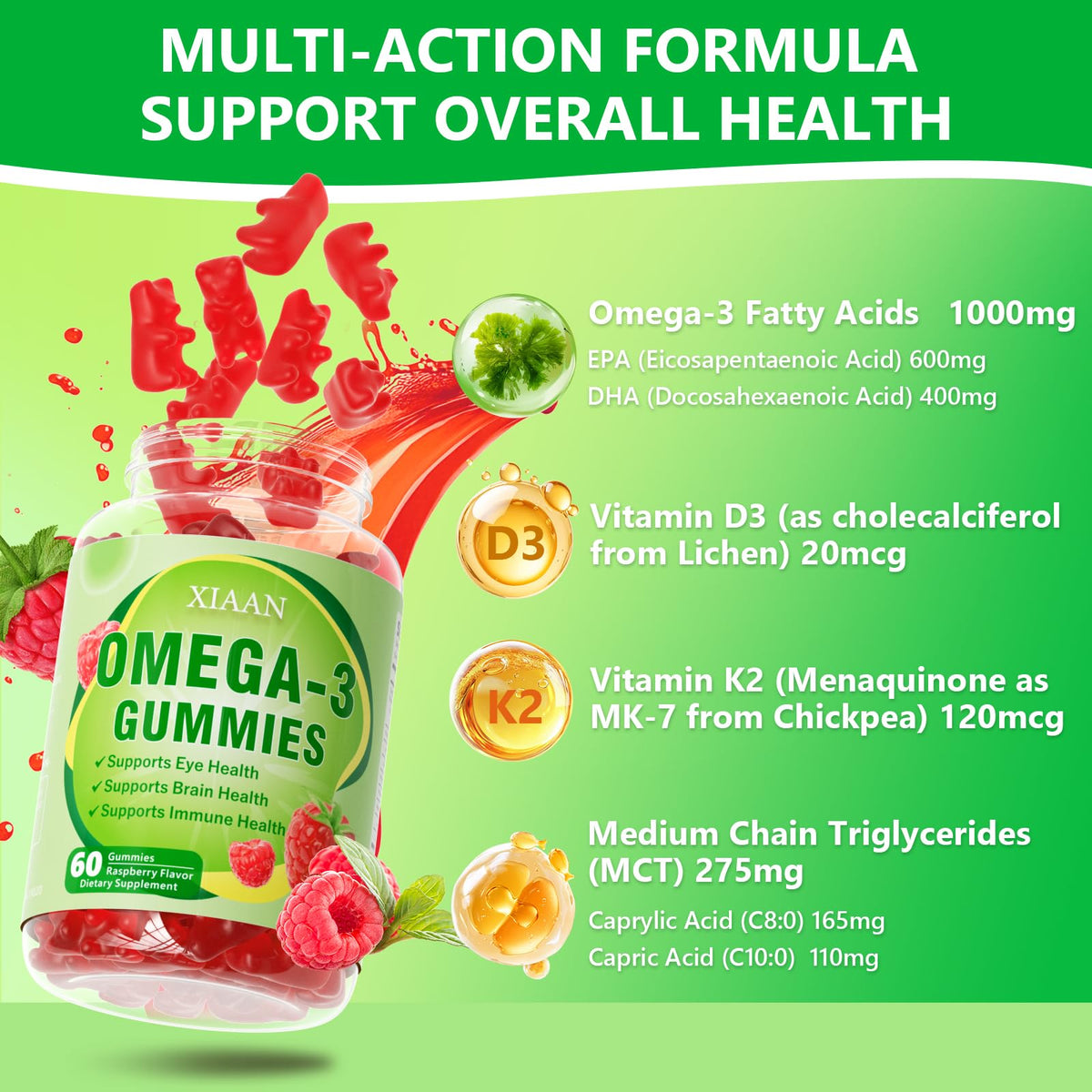 Gummies Omega 3 XIAAN 1000mg montrant la texture