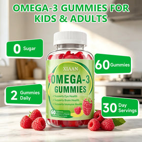 Gummies Omega 3 XIAAN à côté d'une tasse de thé