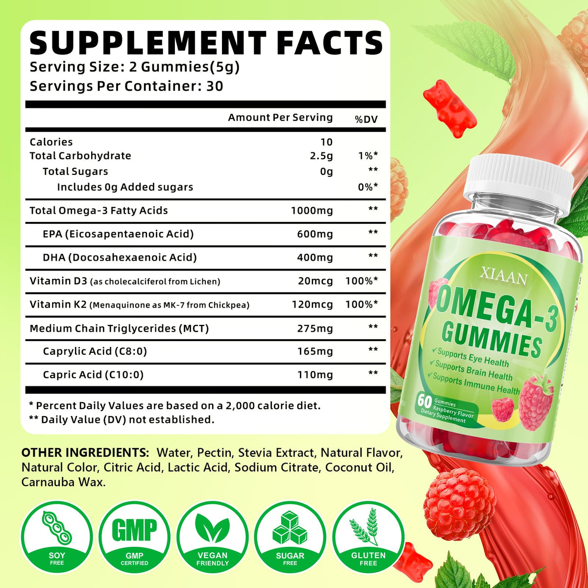 Gummies Omega 3 XIAAN saveur framboise à l'intérieur du pot