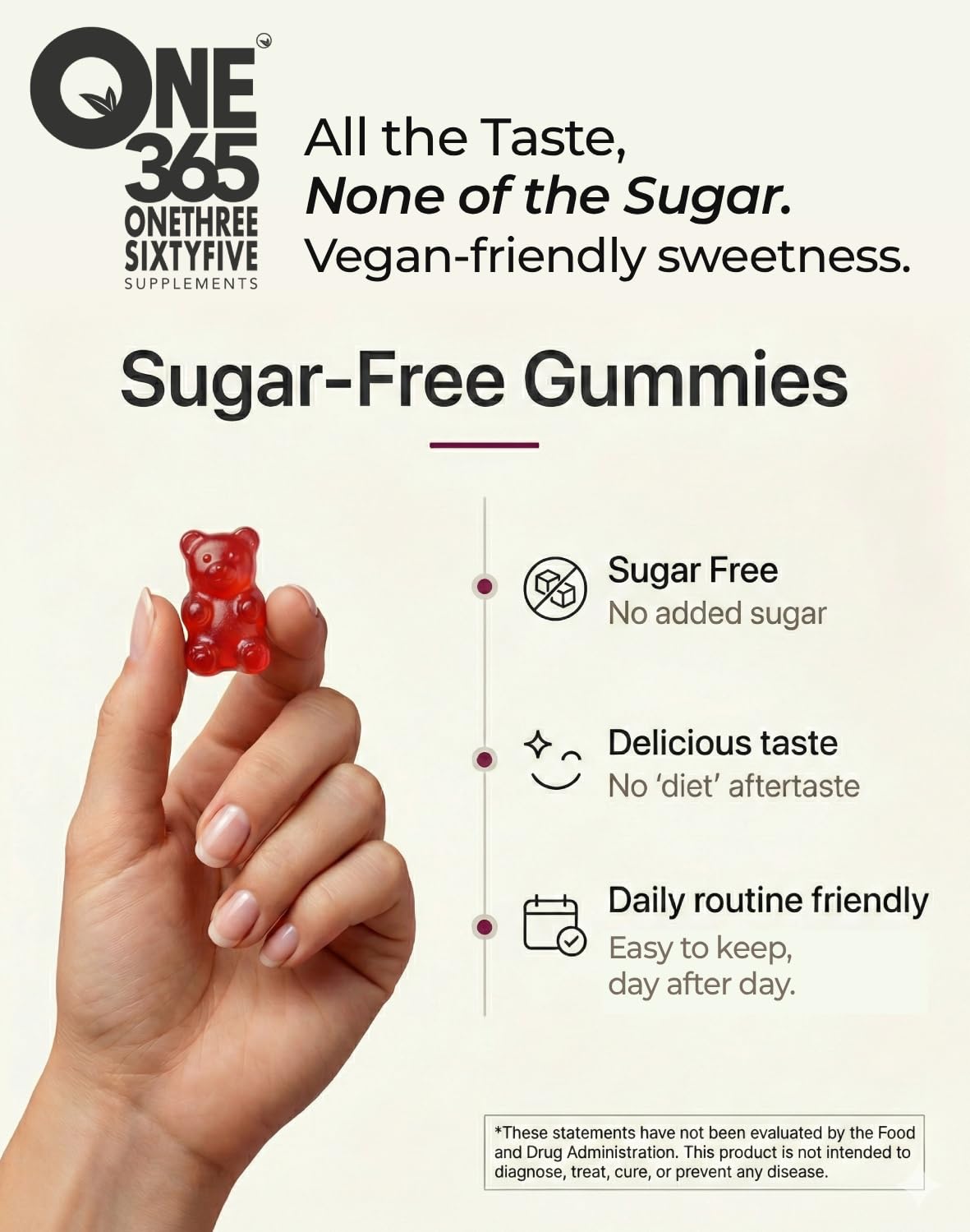 Gummies ONE 365 NAD+ avec fruits en arrière-plan