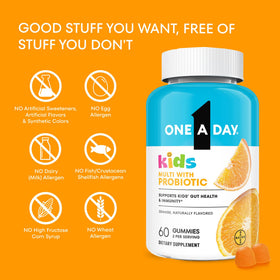 Gummies ONE A DAY pour enfants avec une main d'enfant les tenant