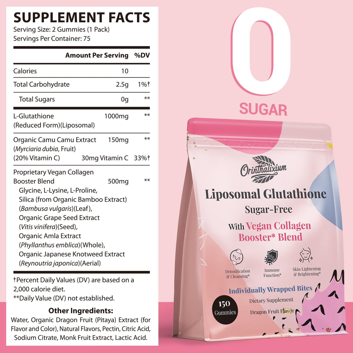 Gummies Orinthalixium avec une vue latérale détaillant les ingrédients