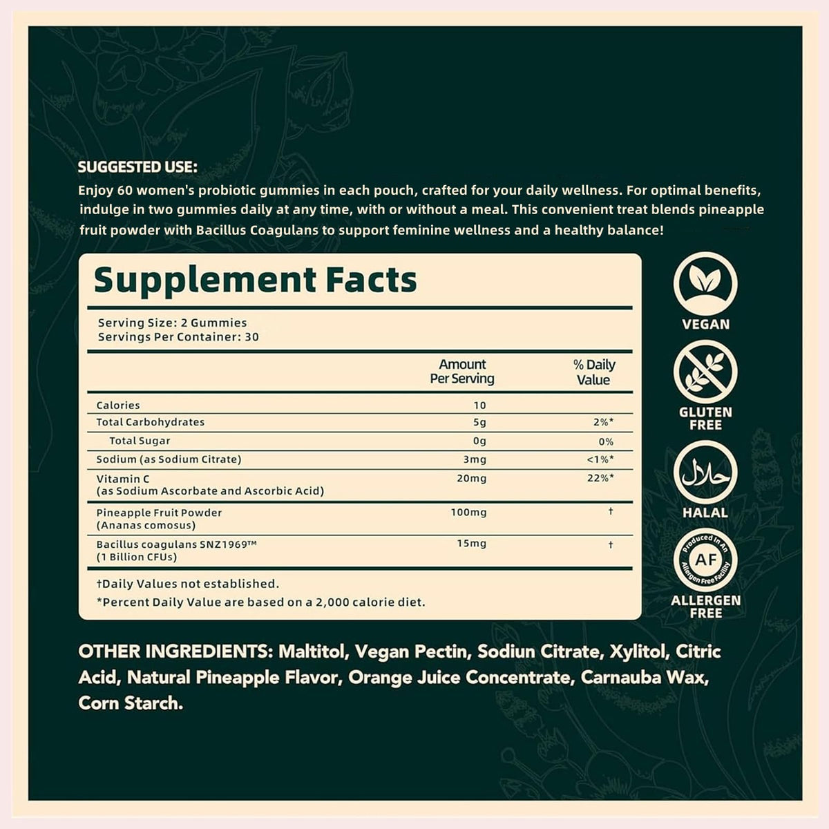 Gummies OYEMATE, ingrédients affichés sur l'étiquette