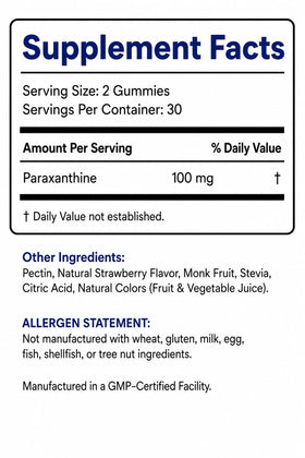 Gummies Paraxanthine à côté d'un ordinateur et d'un carnet