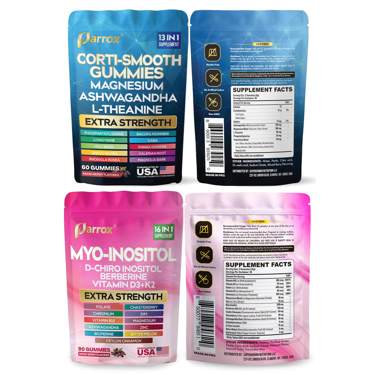 Gummies Parrox Cortisol & Myo-Inositol 150ct en gros plan