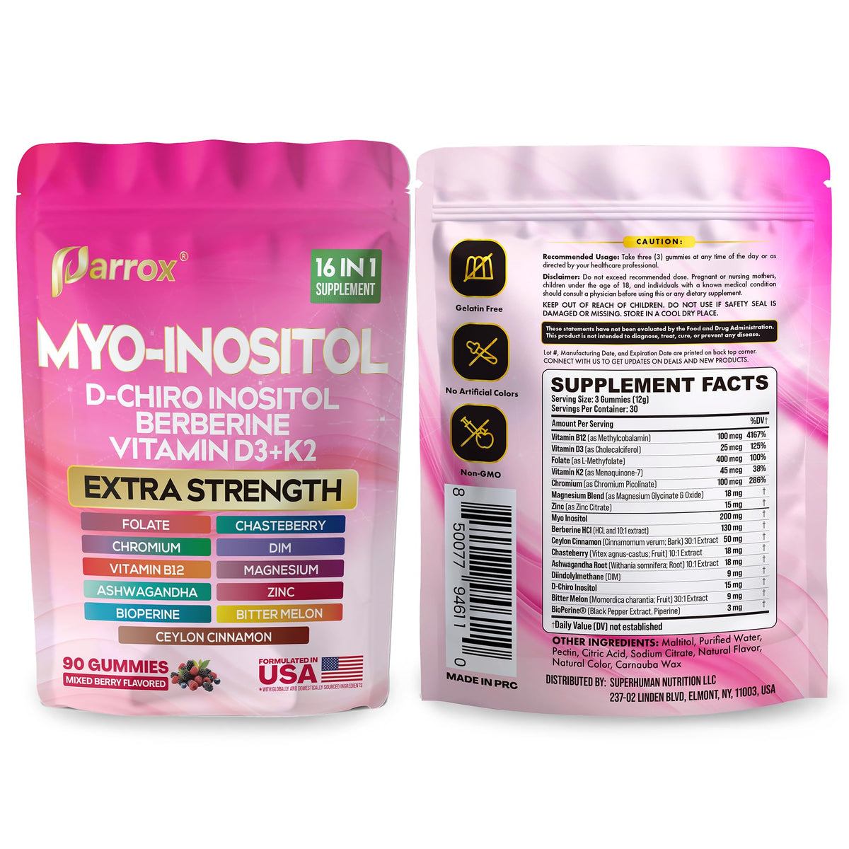 Gummies Parrox Myo-Inositol & D-Chiro Inositol avec des ingrédients naturels