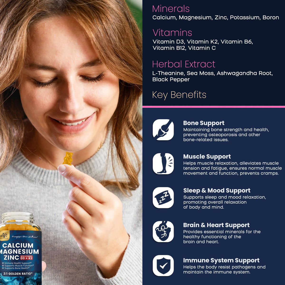 Gummies PAYAOCZ Calcium Magnésium Zinc 800mg arrière du paquet