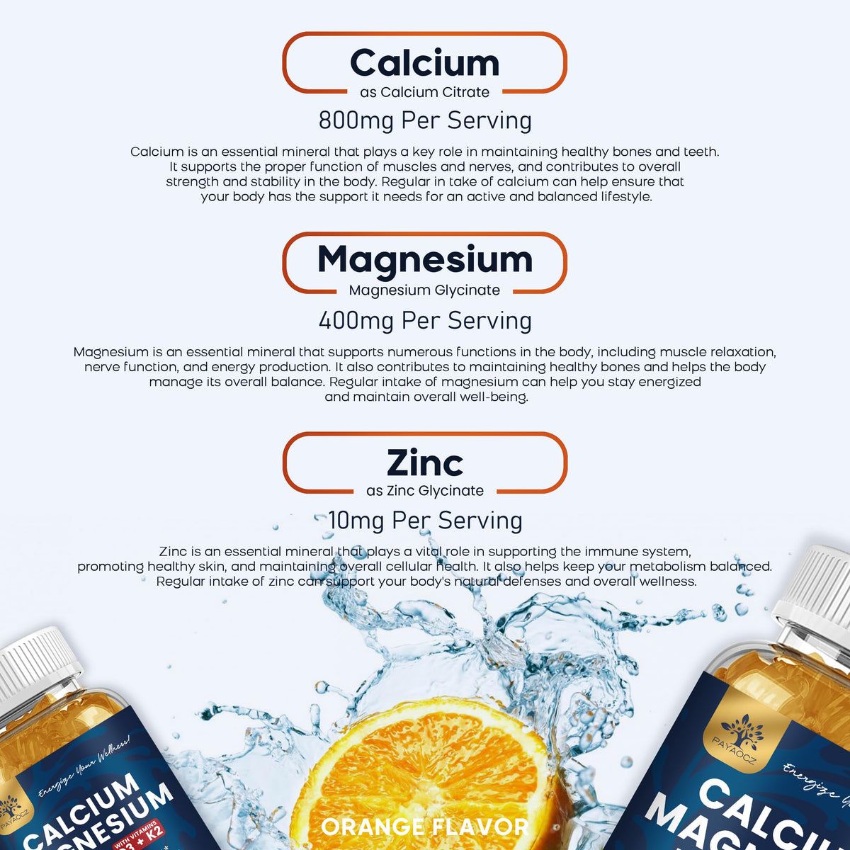 Gummies PAYAOCZ Calcium Magnésium Zinc 800mg dans une main