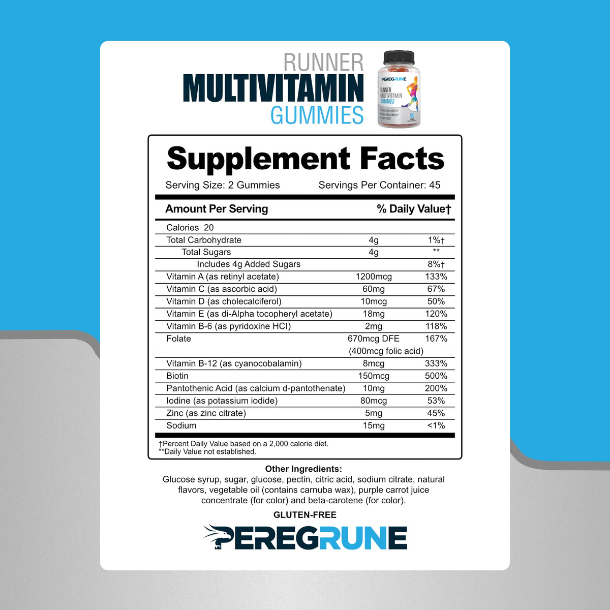 Gummies PEREGRUNE multivitamines sur un fond naturel