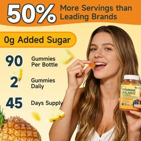 Gummies pH Équilibre Femmes saveur ananas sur fond blanc
