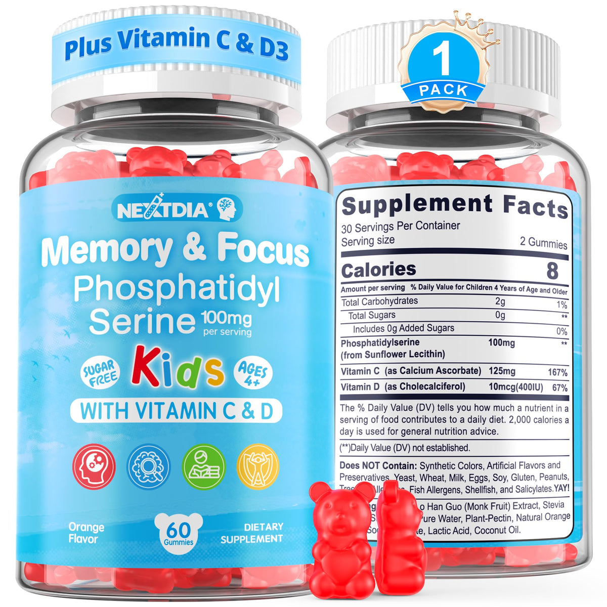 Gummies Phosphatidylsérine Nextdia 100mg en vue de face