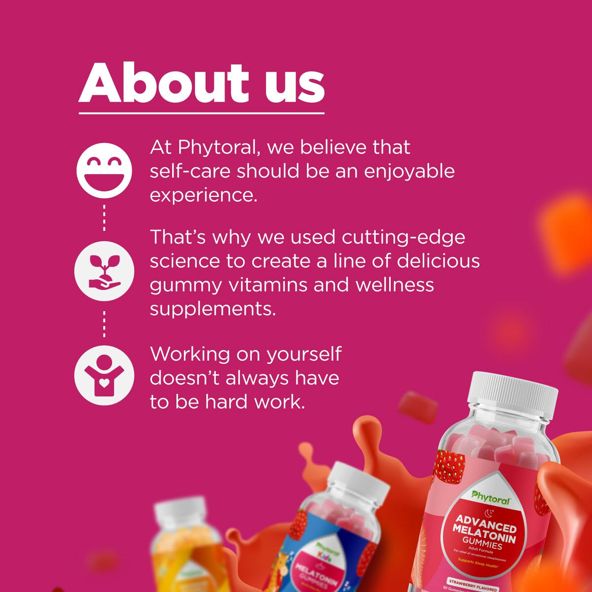 Gummies Phytoral, présentation du produit avec des fruits