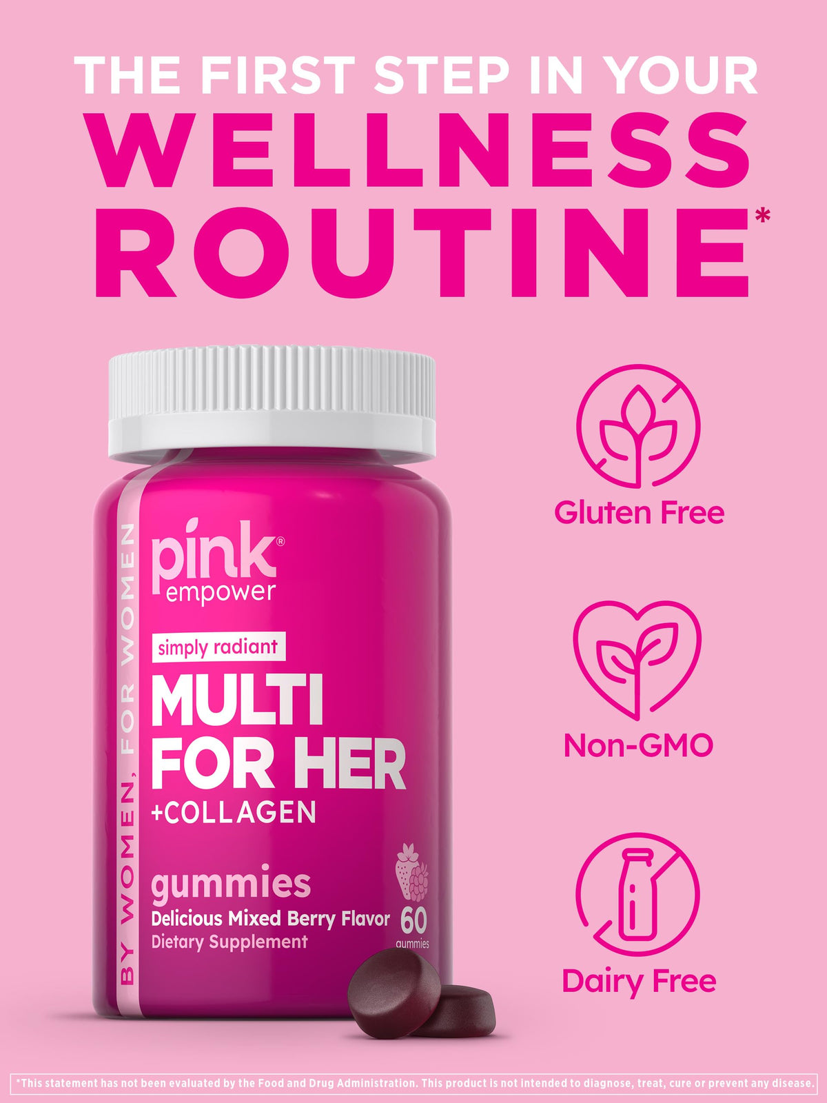 Gummies PINK à côté d'un verre d'eau