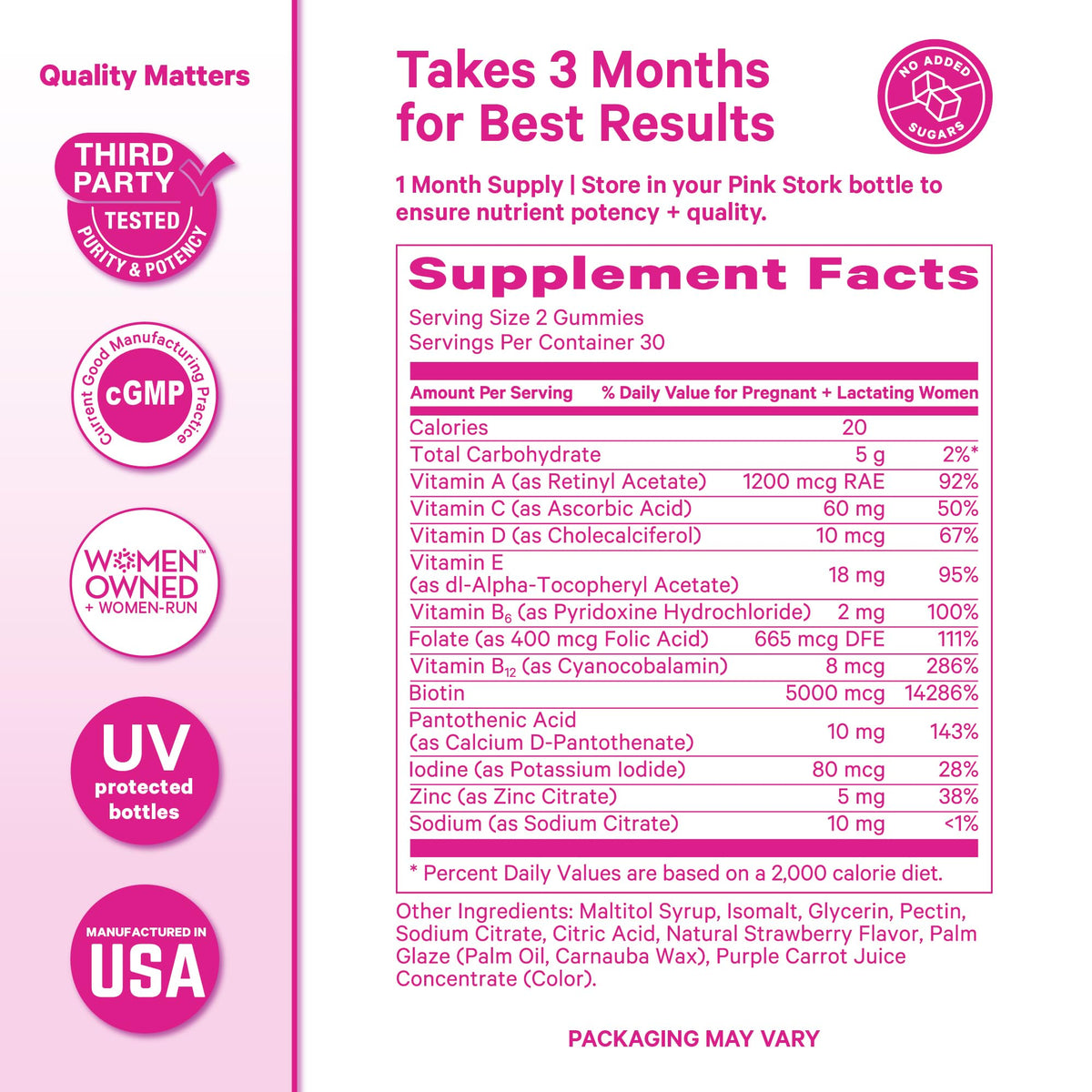Gummies Pink Stork avec des éléments naturels en arrière-plan