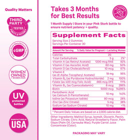 Gummies Pink Stork avec des éléments naturels en arrière-plan