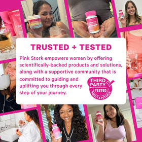 Gummies Pink Stork Équilibre avec une cuillère à côté
