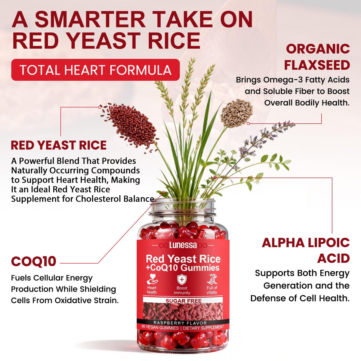 Gummies Plaxssuss riz rouge et CoQ10 sur fond blanc