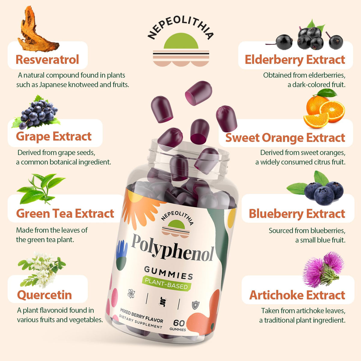 Gummies Polyphénols Nepeolithia 60 Gummies avec fruits
