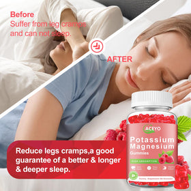 Gummies Potassium Magnésium ACEYO 300mg sur une table avec fruits