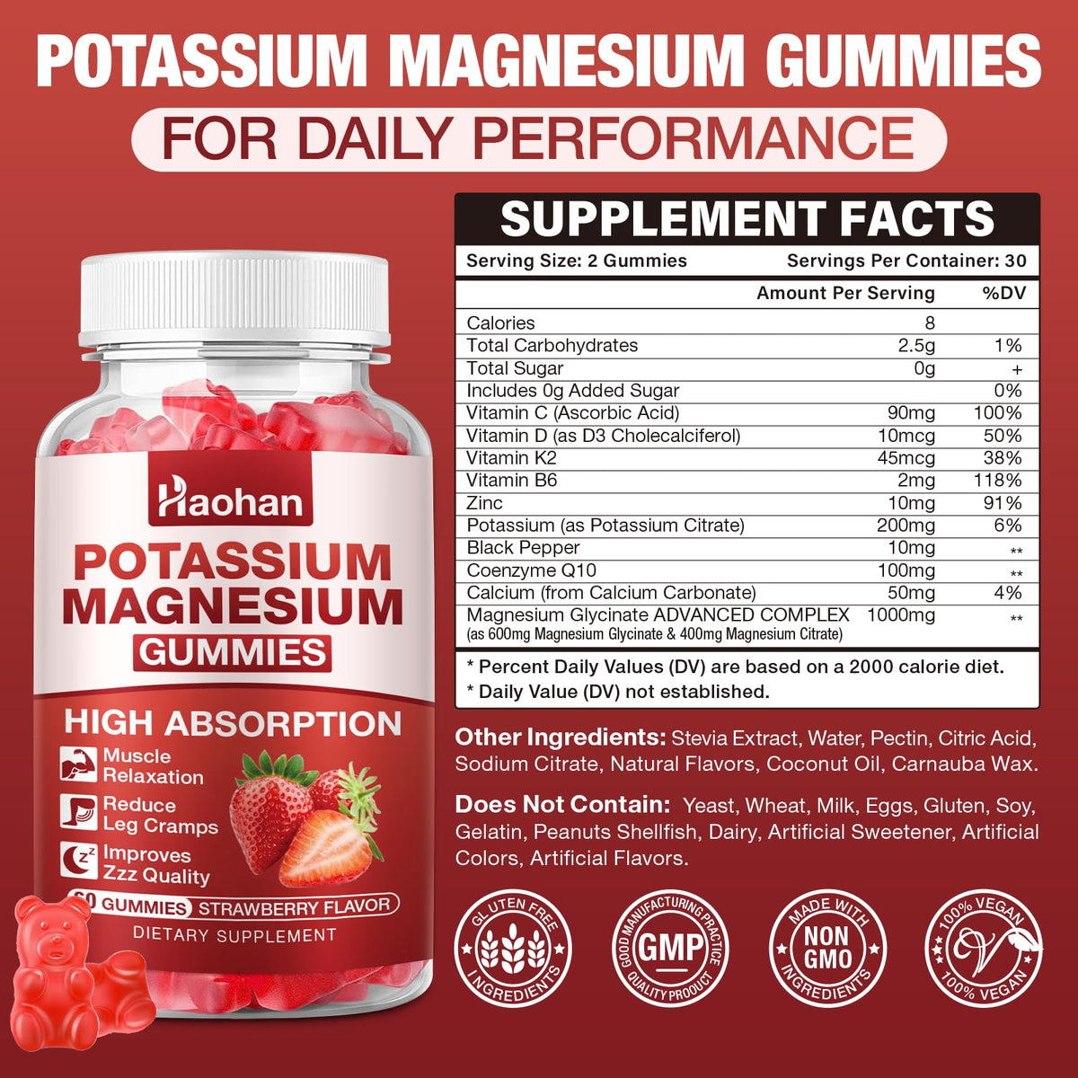 Gummies Potassium Magnésium Haohan à l'intérieur de la bouteille