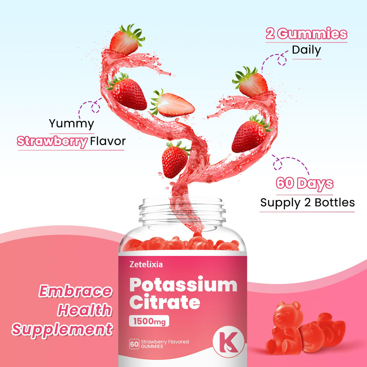 Gummies Potassium Zetelixia avec une cuillère en bois