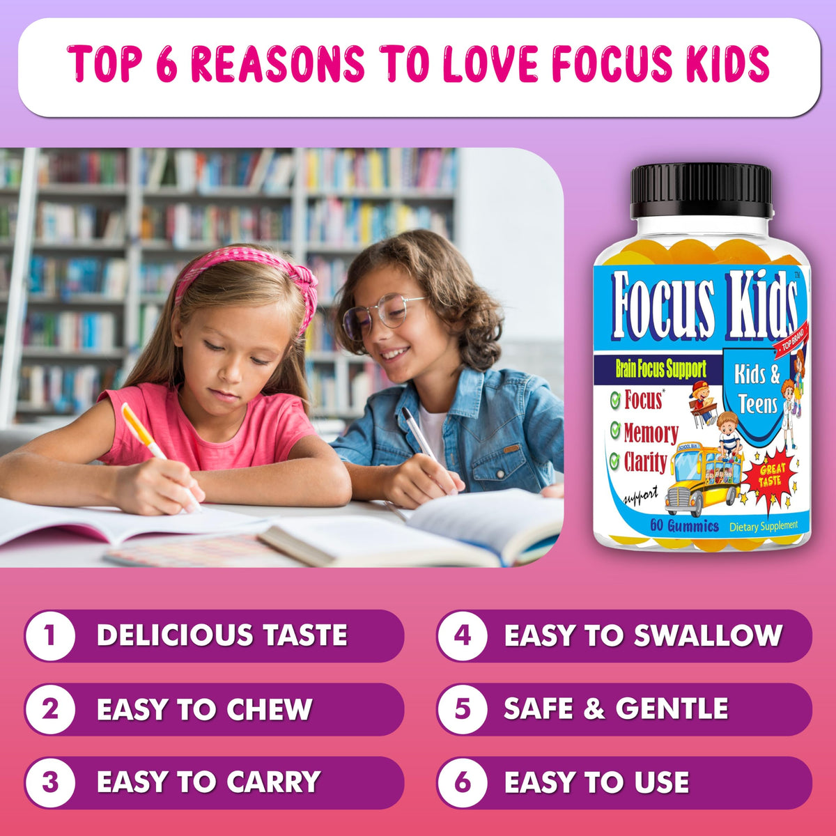 Gummies pour enfants avec un enfant souriant