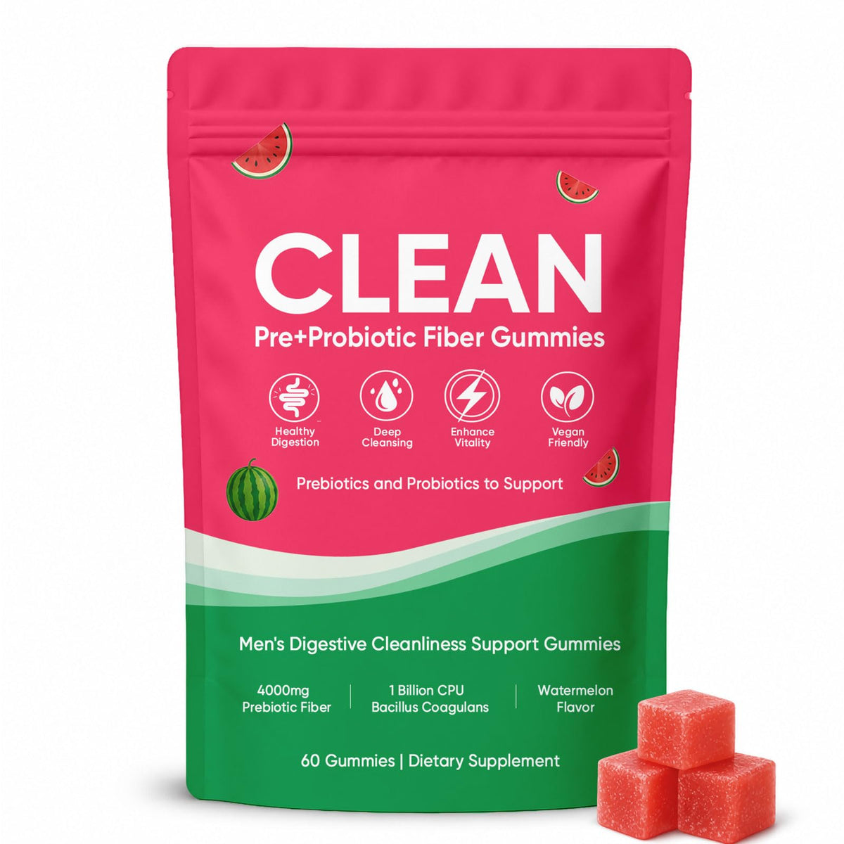 Gummies prébiotiques à fibres TADALAPRO, saveur pastèque, vue de face