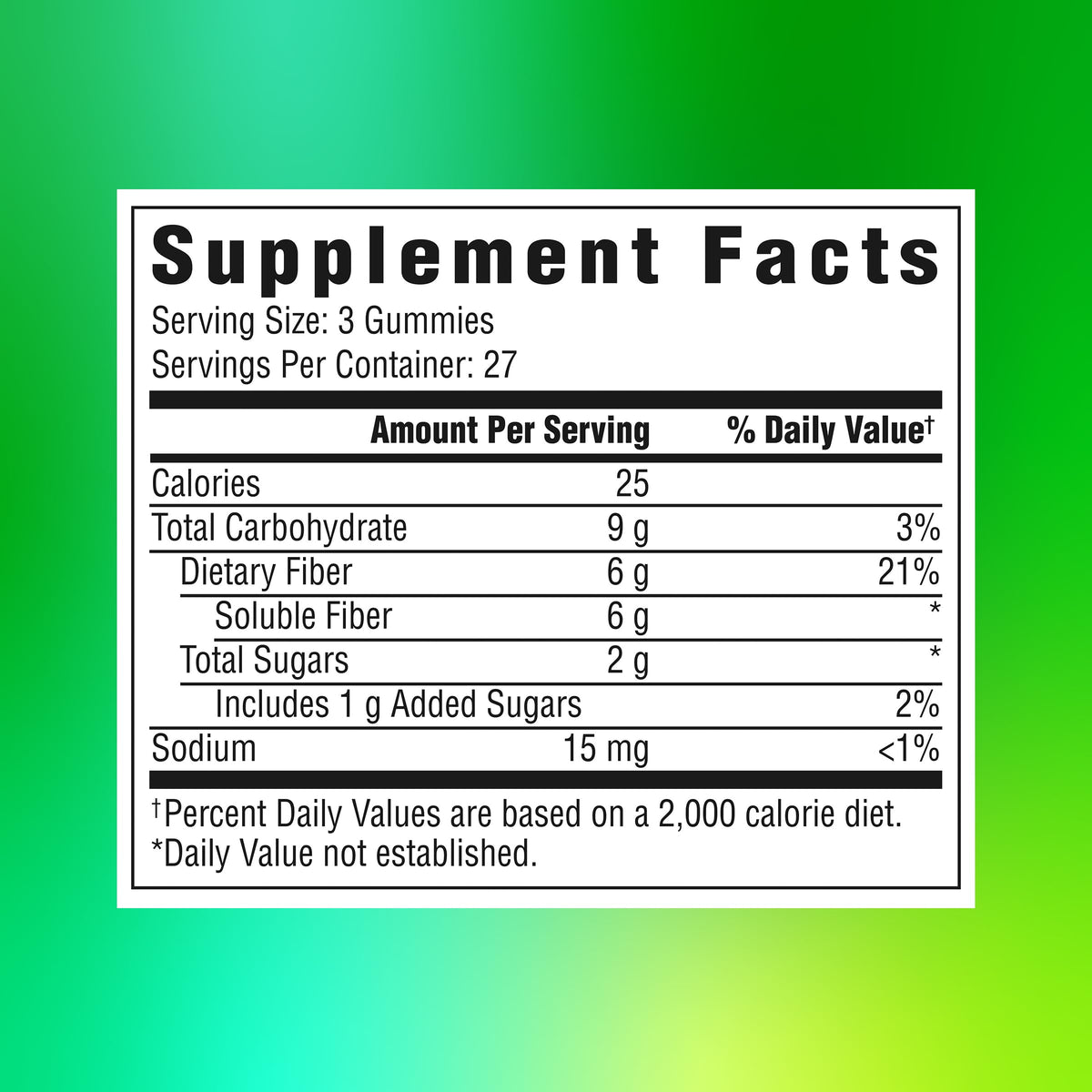 Gummies prébiotiques Benefiber avec étiquette détaillée