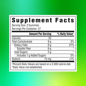 Gummies prébiotiques Benefiber avec étiquette détaillée