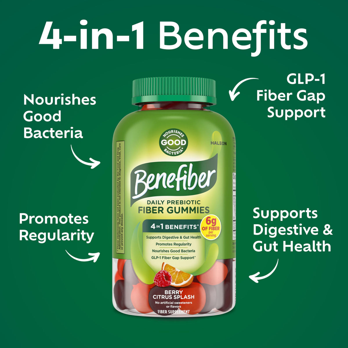 Gummies prébiotiques Benefiber en gros plan montrant la texture