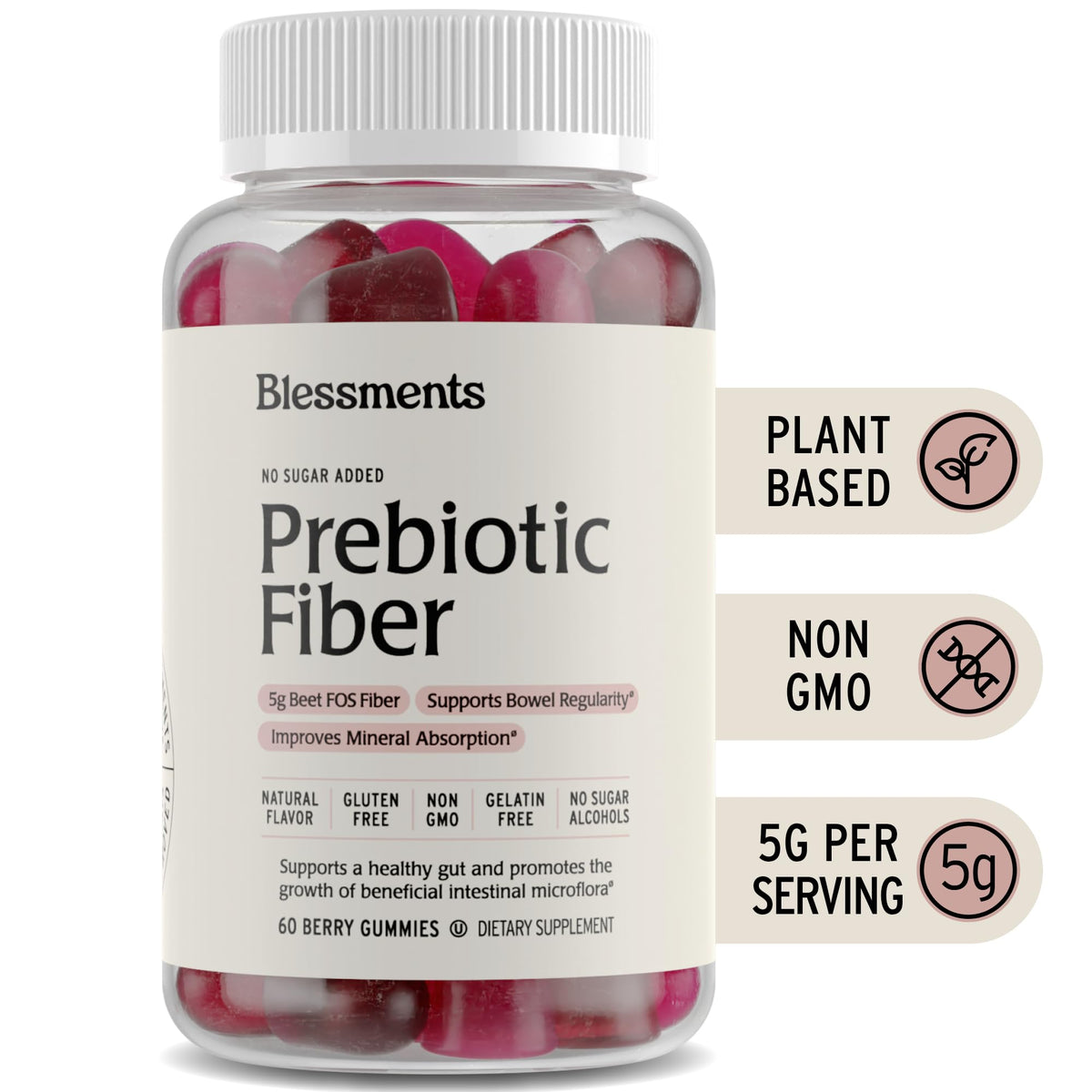 Gummies prébiotiques Blessments, étiquette avec informations nutritionnelles