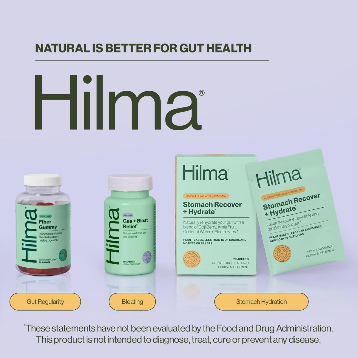 Gummies prébiotiques Hilma, en main pour démonstration