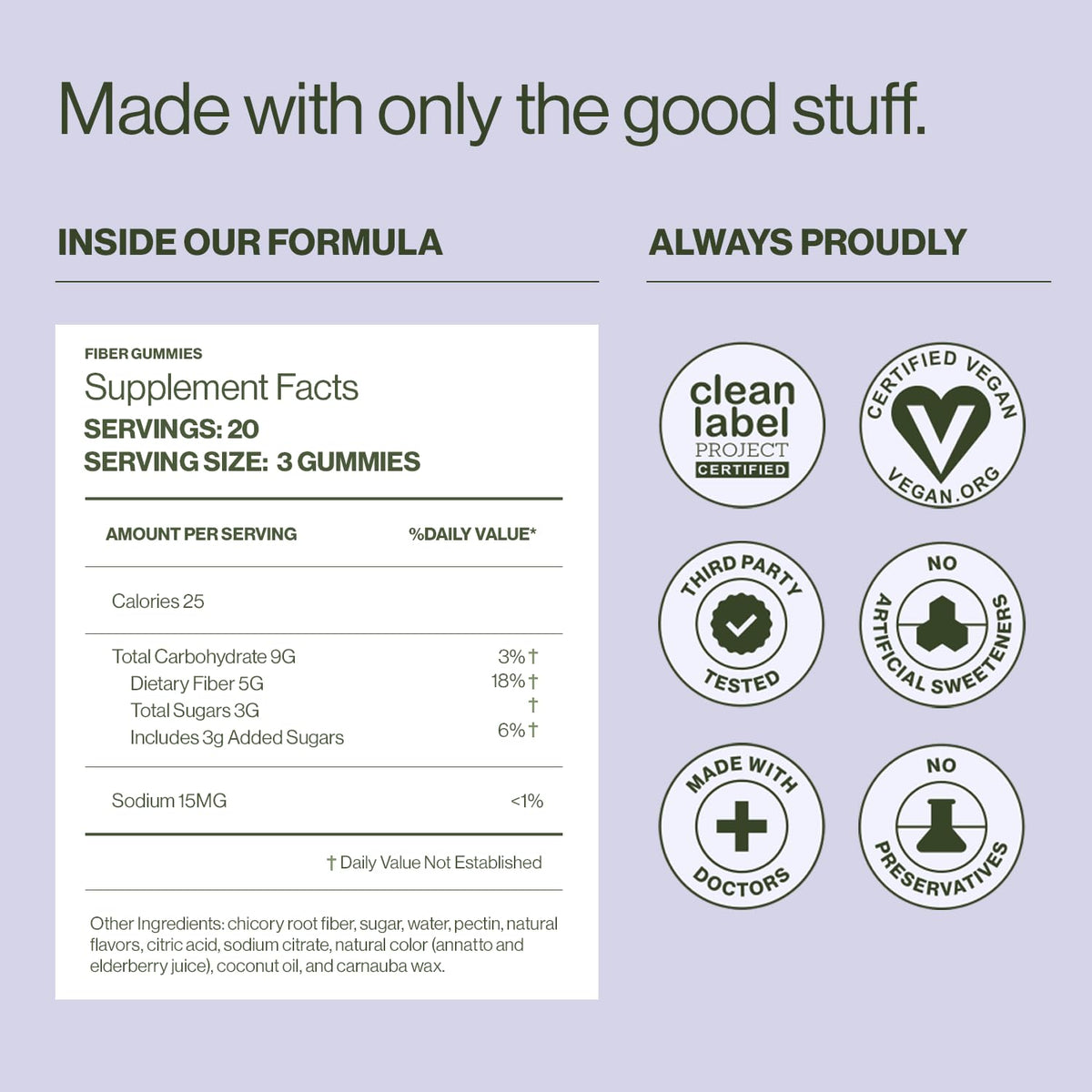 Gummies prébiotiques Hilma, vue arrière de l'emballage