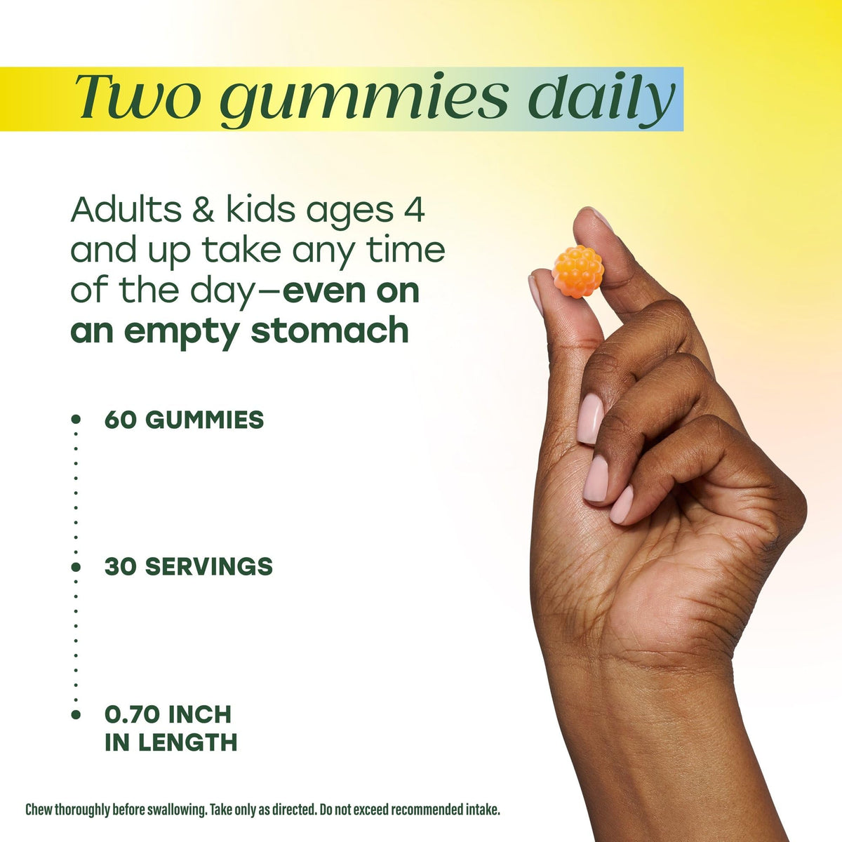 Gummies prébiotiques MegaFood avec étiquette et informations nutritionnelles