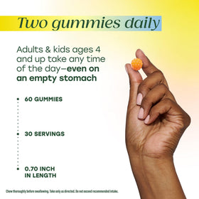 Gummies prébiotiques MegaFood avec étiquette et informations nutritionnelles