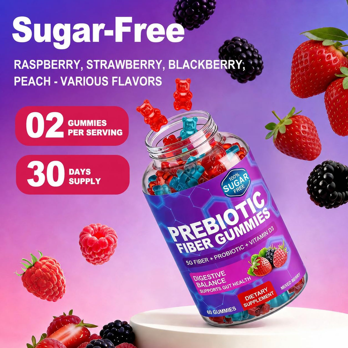 Gummies Prébiotiques Olyvaresta avec une main tenant deux gummies