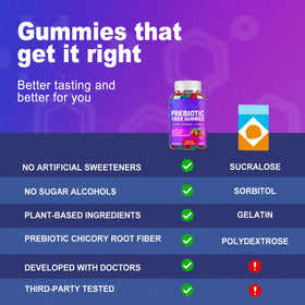 Gummies Prébiotiques Olyvaresta sur une table en bois