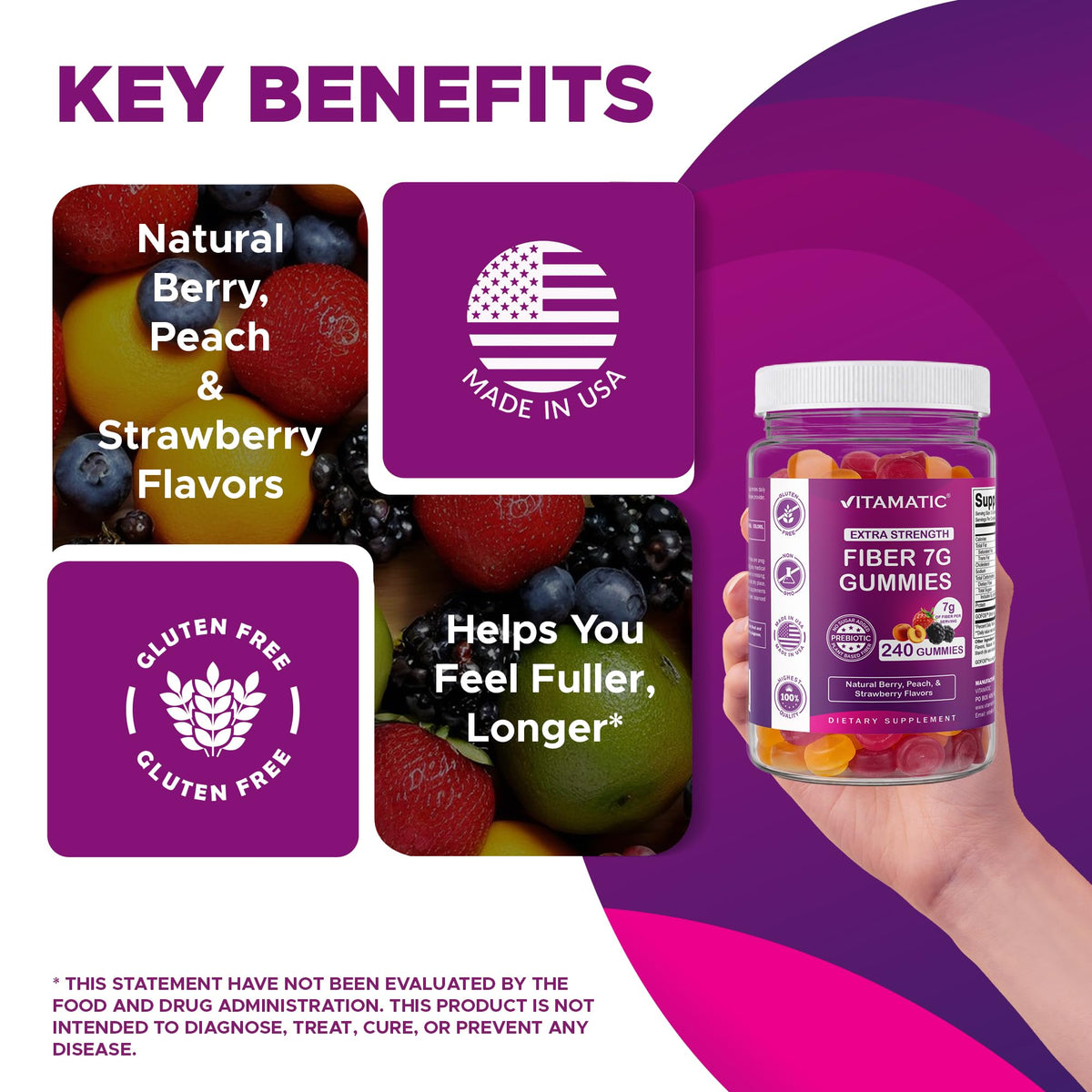 Gummies prébiotiques Vitamatic avec un verre d'eau