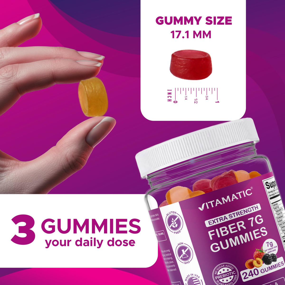 Gummies prébiotiques Vitamatic dans une main