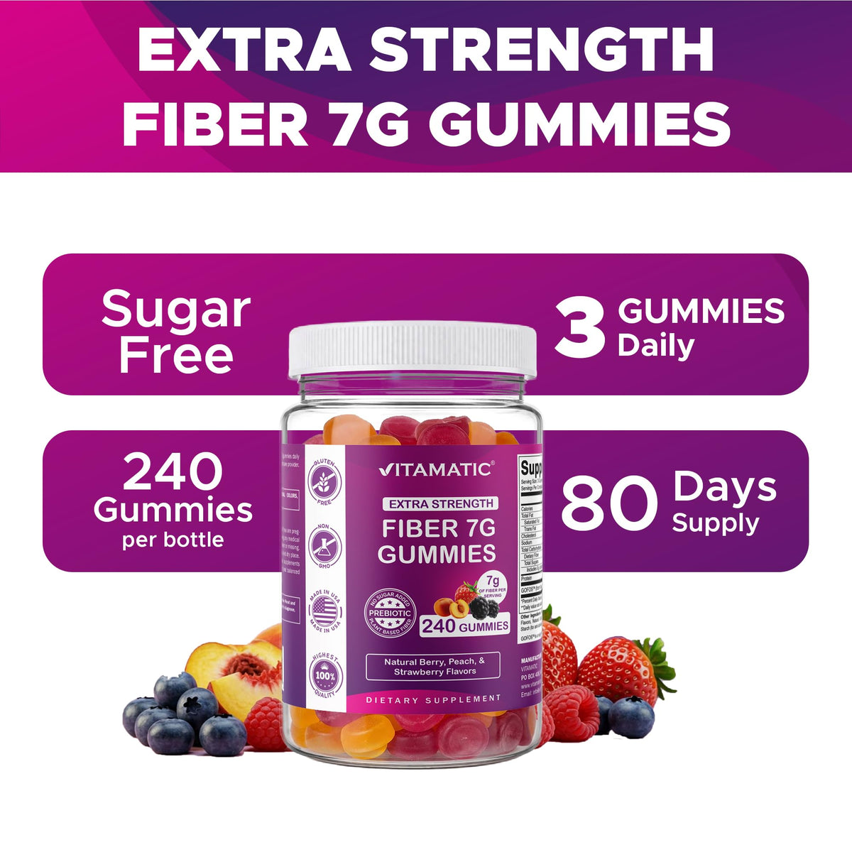 Gummies prébiotiques Vitamatic sur un fond blanc