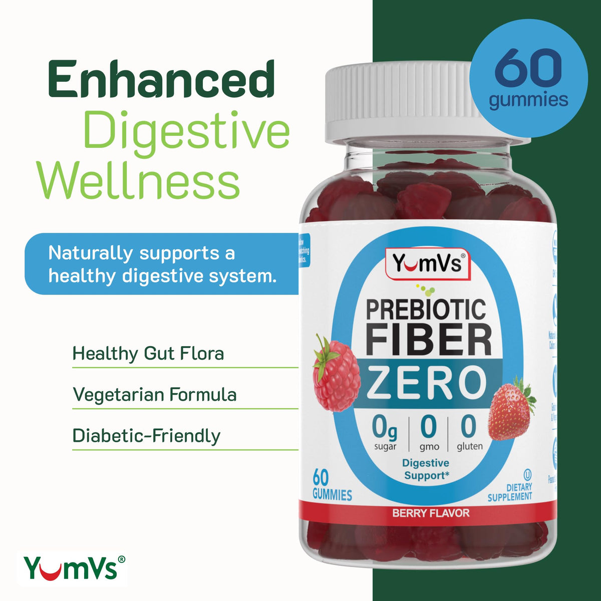 Gummies prébiotiques YUM-V'S en gros plan, montrant la texture