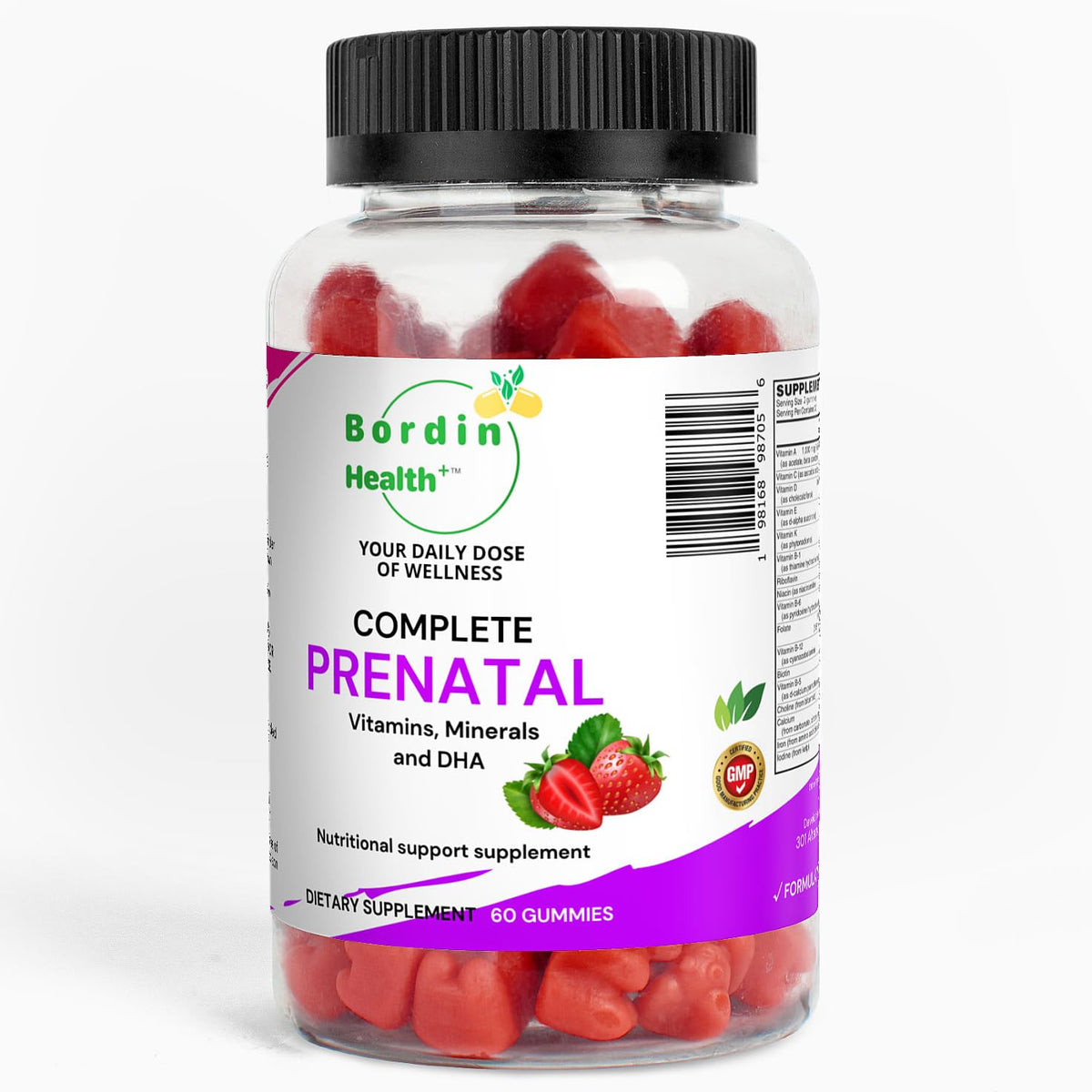 Gummies prénatales Bordin Health avec vitamines essentielles, vue de face