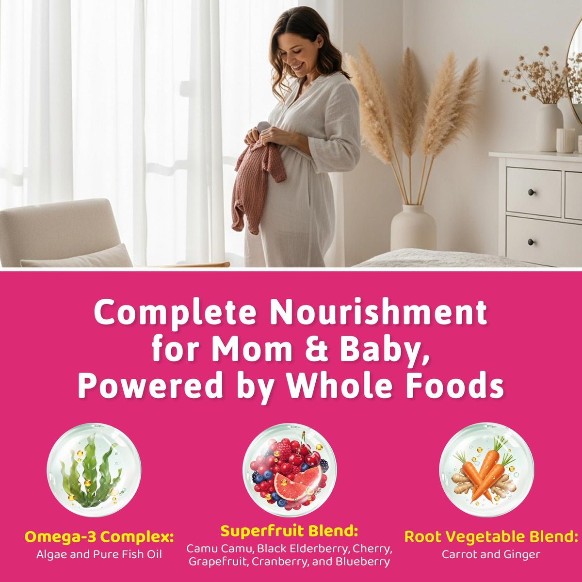 Gummies prénatales EnvyCure, arrière de la bouteille avec informations nutritionnelles