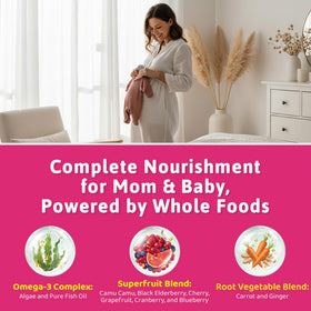 Gummies prénatales EnvyCure, arrière de la bouteille avec informations nutritionnelles