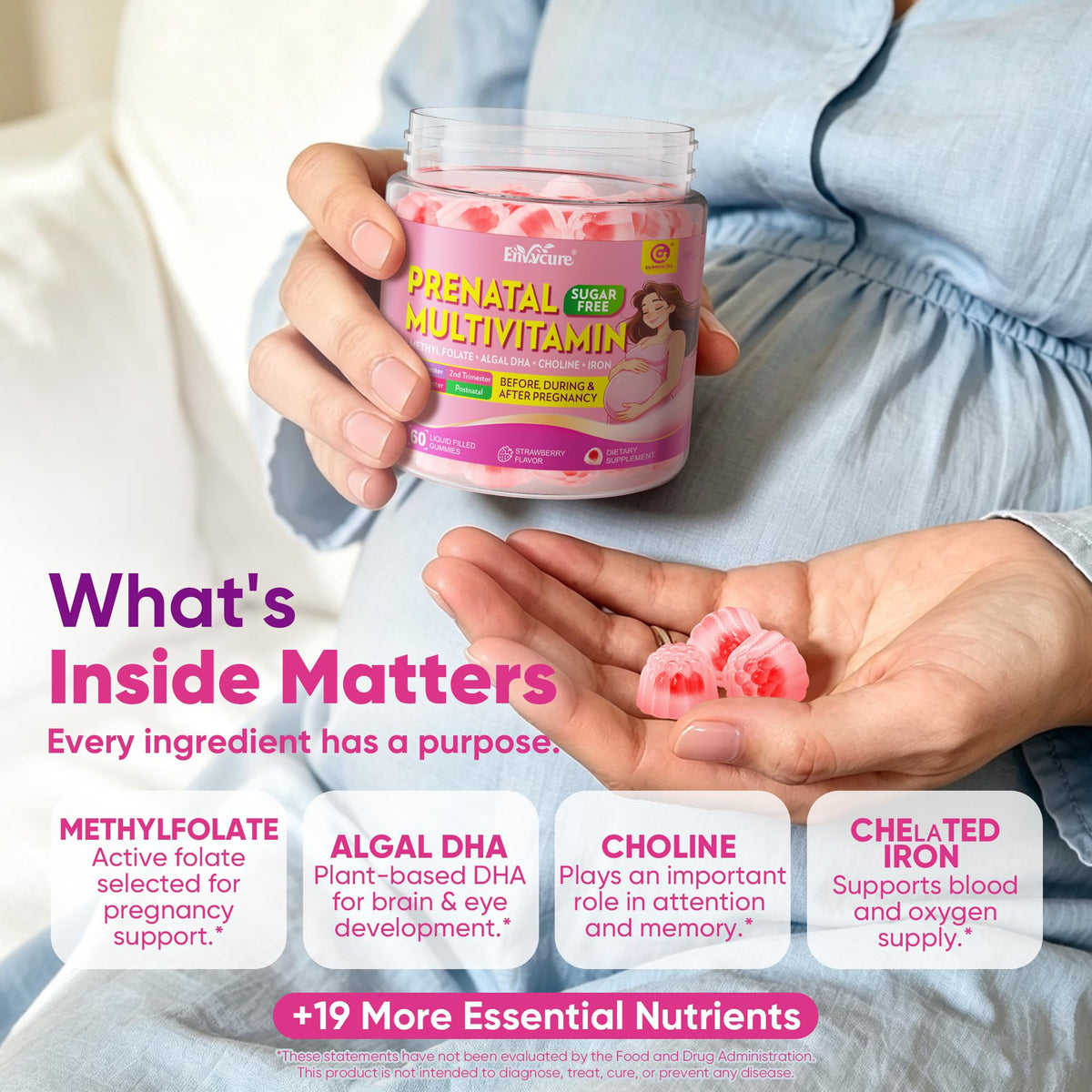 Gummies prénatales EnvyCure avec étiquette visible