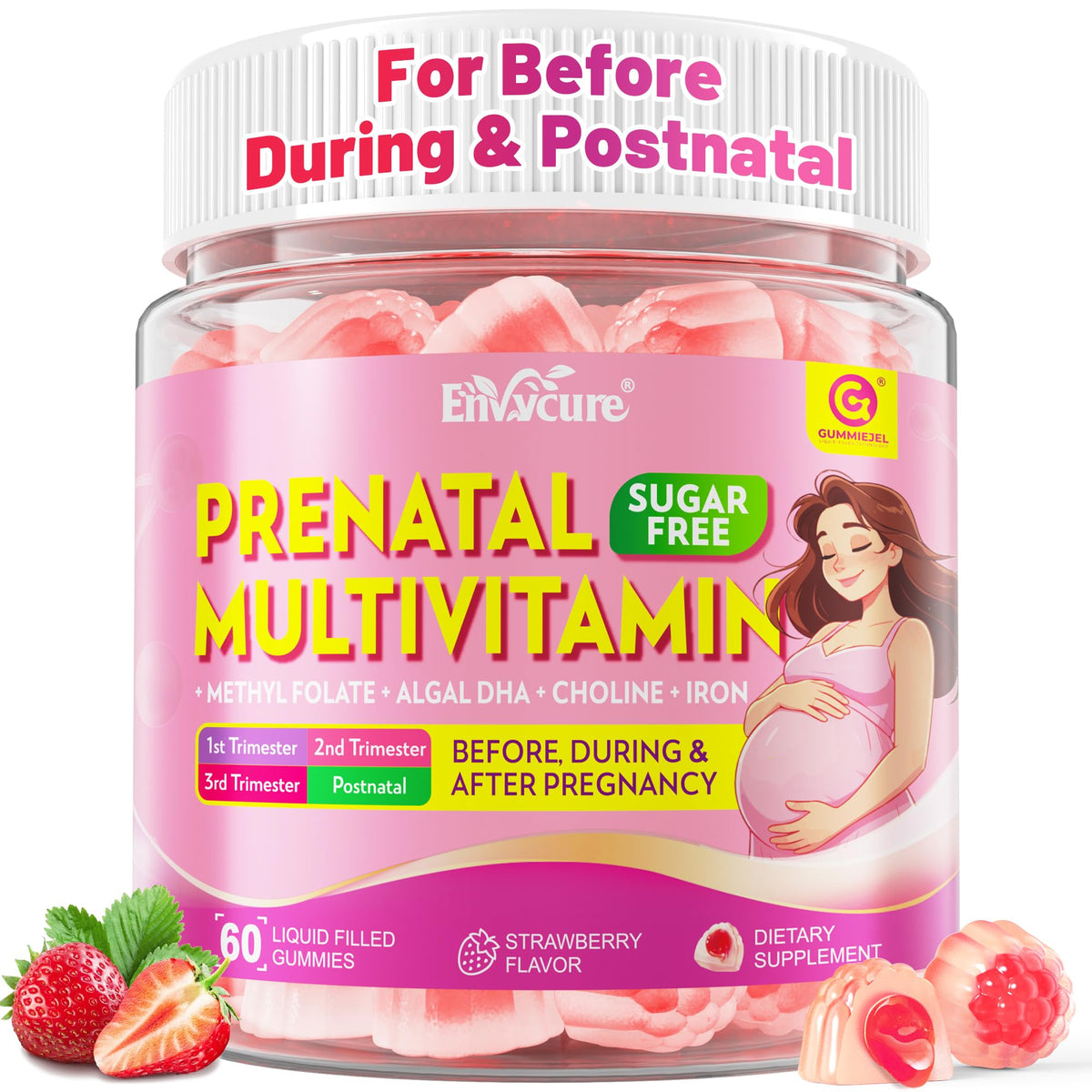 Gummies prénatales EnvyCure avec Fer, DHA et Choline, vue de face