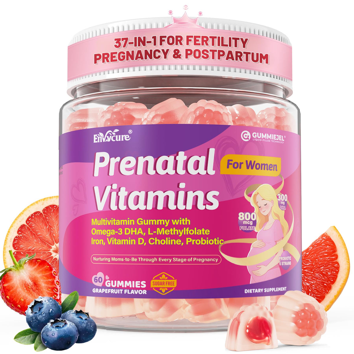 Gummies prénatales EnvyCure en bouteille, vue de face