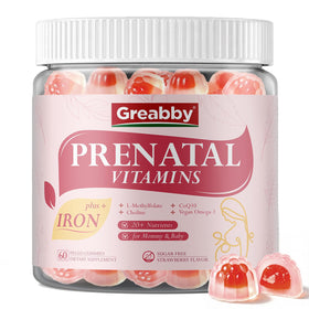 Gummies prénatales GREABBY avec choline et fer, vue de face