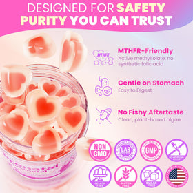 Gummies prénatales LILICARE avec des fruits frais en arrière-plan