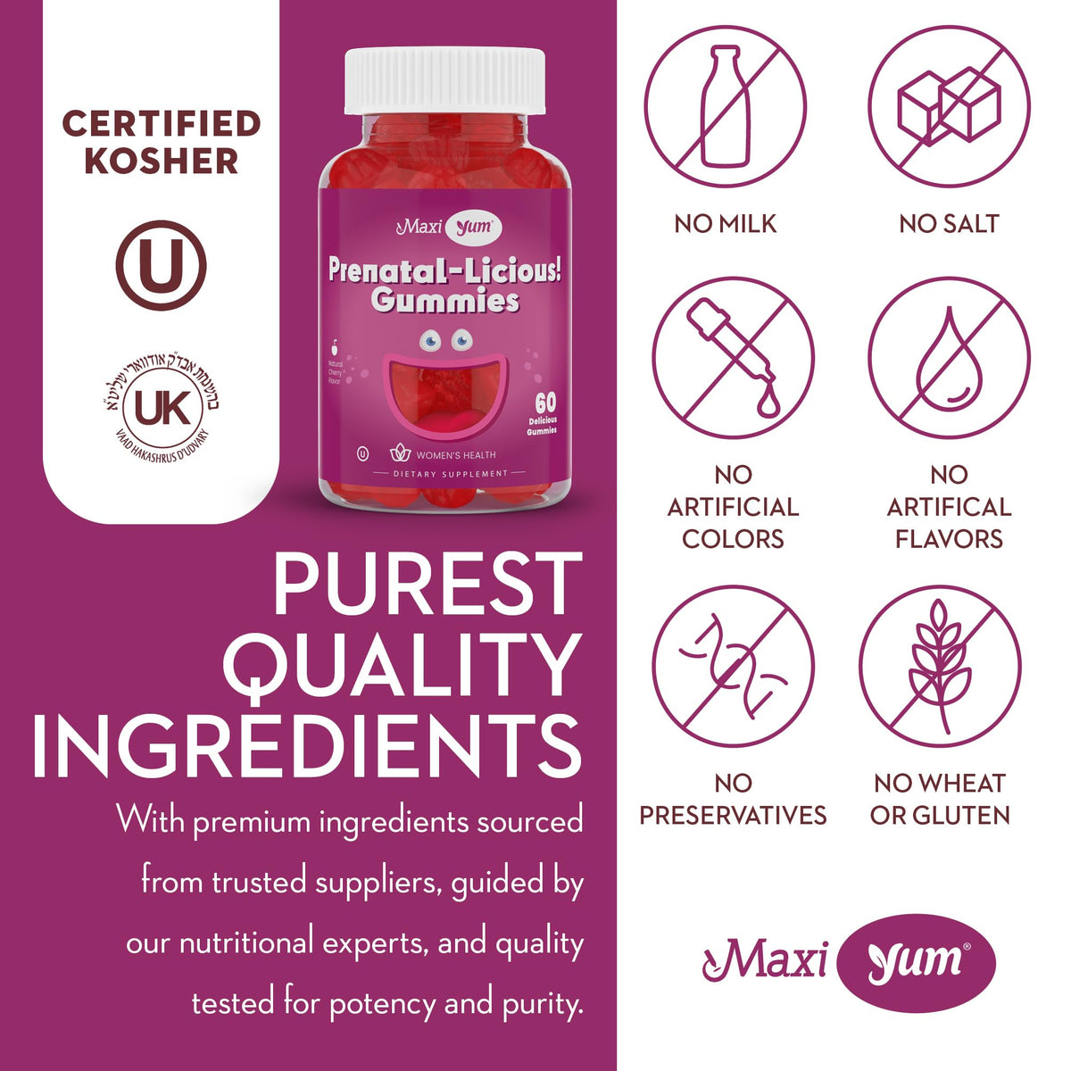Gummies prénatales Maxi Health avec une cuillère